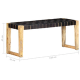 NNEVL Bench 110 cm Black Real Leather and Solid Mango Wood