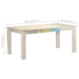 NNEVL Dining Table White 180x90x76 cm Solid Mango Wood