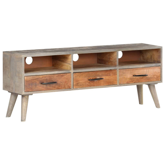 NNEVL TV Cabinet Grey 130x35x51 cm Solid Rough Mango Wood