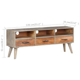 NNEVL TV Cabinet Grey 130x35x51 cm Solid Rough Mango Wood