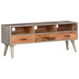 NNEVL TV Cabinet Grey 130x35x51 cm Solid Rough Mango Wood
