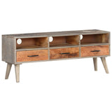 NNEVL TV Cabinet Grey 130x35x51 cm Solid Rough Mango Wood