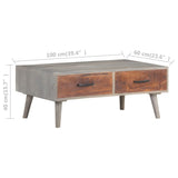 NNEVL Coffee Table Grey 100x60x40 cm Solid Rough Mango Wood