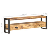 NNEVL TV Cabinet 150x30x45 cm Solid Rough Mango Wood