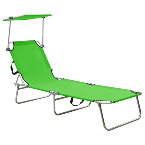 NNEVL Folding Sun Lounger with Canopy Steel Apple Green