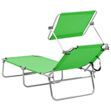 NNEVL Folding Sun Lounger with Canopy Steel Apple Green