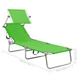 NNEVL Folding Sun Lounger with Canopy Steel Apple Green