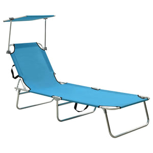 NNEVL Folding Sun Lounger with Canopy Steel Turquoise and Blue