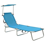 NNEVL Folding Sun Lounger with Canopy Steel Turquoise and Blue