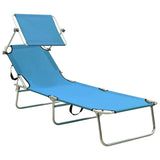 NNEVL Folding Sun Lounger with Canopy Steel Turquoise and Blue