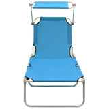 NNEVL Folding Sun Lounger with Canopy Steel Turquoise and Blue