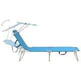 NNEVL Folding Sun Lounger with Canopy Steel Turquoise and Blue