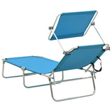 NNEVL Folding Sun Lounger with Canopy Steel Turquoise and Blue