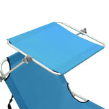 NNEVL Folding Sun Lounger with Canopy Steel Turquoise and Blue