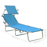 NNEVL Folding Sun Lounger with Canopy Steel Turquoise and Blue