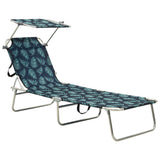 NNEVL Folding Sun Lounger with Canopy Steel Leaves Print