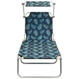 NNEVL Folding Sun Lounger with Canopy Steel Leaves Print