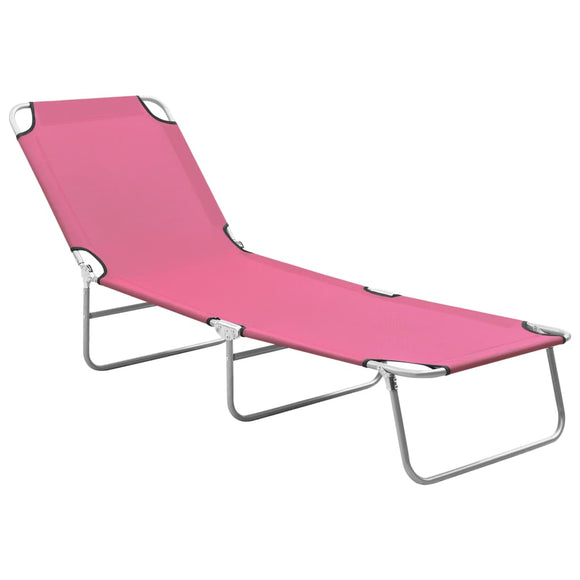 NNEVL Folding Sun Lounger Steel and Fabric Pink