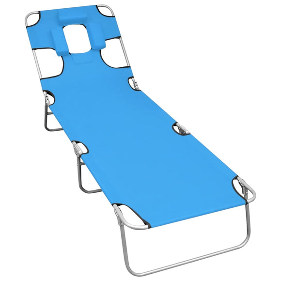 NNEVL Folding Sun Lounger with Head Cushion Steel Turqoise Blue