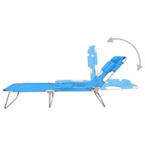 NNEVL Folding Sun Lounger with Head Cushion Steel Turqoise Blue