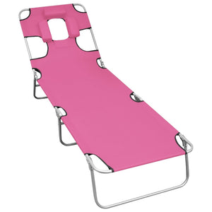 NNEVL Folding Sun Lounger with Head Cushion Steel Magento Pink