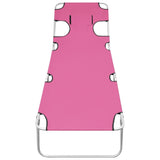 NNEVL Folding Sun Lounger with Head Cushion Steel Magento Pink