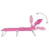 NNEVL Folding Sun Lounger with Head Cushion Steel Magento Pink