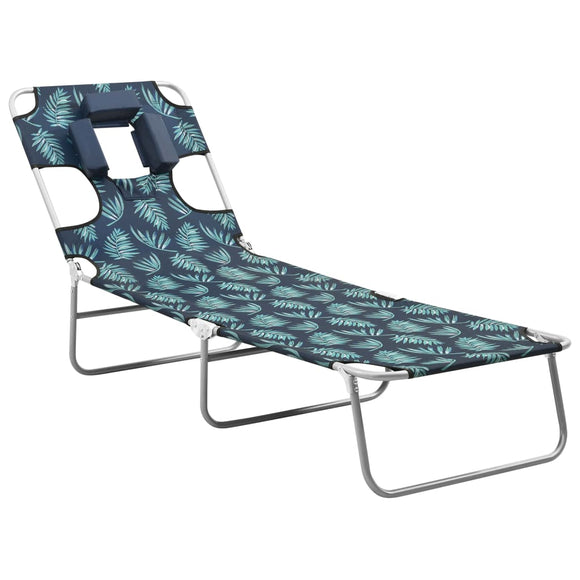 NNEVL Folding Sun Lounger with Head Cushion Steel Leaves Print