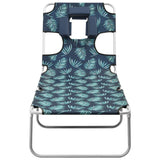 NNEVL Folding Sun Lounger with Head Cushion Steel Leaves Print