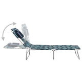 NNEVL Folding Sun Lounger with Head Cushion Steel Leaves Print