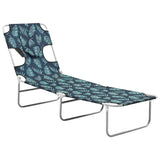 NNEVL Folding Sun Lounger with Head Cushion Steel Leaves Print