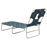 NNEVL Folding Sun Lounger with Head Cushion Steel Leaves Print