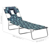 NNEVL Folding Sun Lounger with Head Cushion Steel Leaves Print