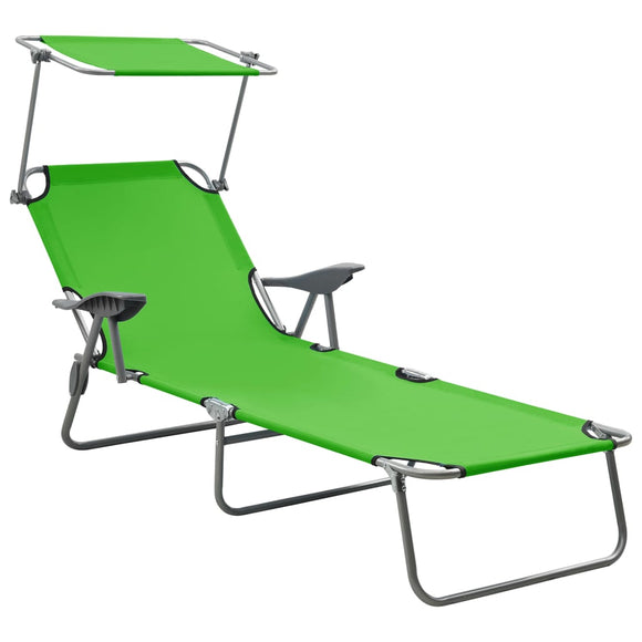 NNEVL Sun Lounger with Canopy Steel Green