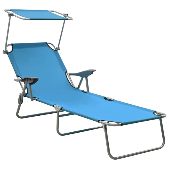 NNEVL Sun Lounger with Canopy Steel Blue