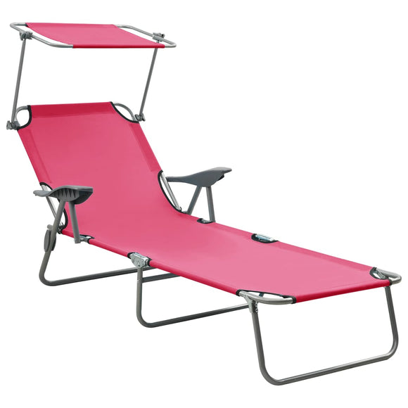 NNEVL Sun Lounger with Canopy Steel Pink