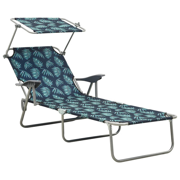 NNEVL Sun Lounger with Canopy Steel Leaf Print