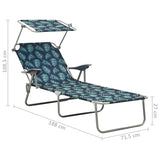 NNEVL Sun Lounger with Canopy Steel Leaf Print