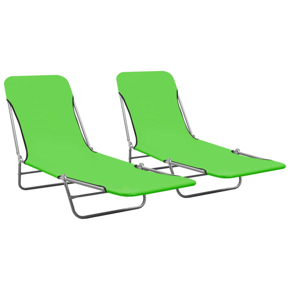 NNEVL Folding Sun Loungers 2 pcs Steel and Fabric Green