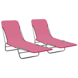 NNEVL Folding Sun Loungers 2 pcs Steel and Fabric Pink