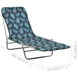 NNEVL Folding Sun Loungers 2 pcs Steel and Fabric Leaf Pattern
