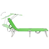 NNEVL Folding Sun Lounger with Canopy Green Aluminium
