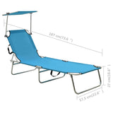 NNEVL Folding Sun Lounger with Canopy Blue Aluminium
