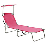 NNEVL Folding Sun Lounger with Canopy Pink Aluminium