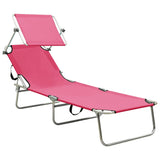 NNEVL Folding Sun Lounger with Canopy Pink Aluminium