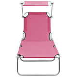 NNEVL Folding Sun Lounger with Canopy Pink Aluminium
