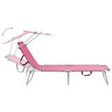 NNEVL Folding Sun Lounger with Canopy Pink Aluminium