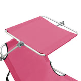 NNEVL Folding Sun Lounger with Canopy Pink Aluminium