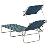 NNEVL Folding Sun Lounger with Canopy Leaf Print Aluminium