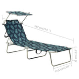 NNEVL Folding Sun Lounger with Canopy Leaf Print Aluminium